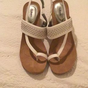 White sandals with white crystal accents